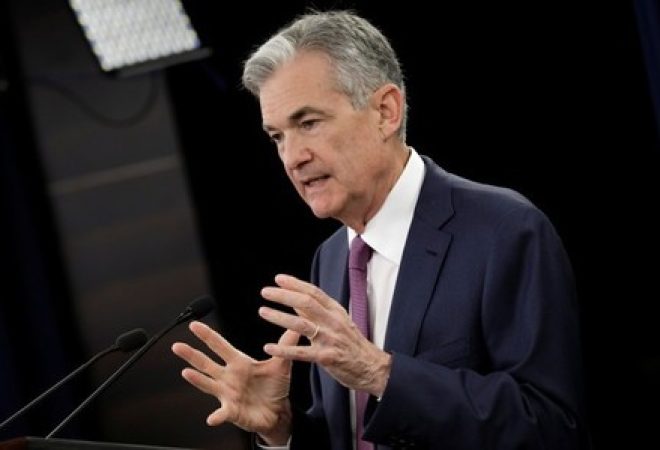 Chairman do Federal Reserve, Jerome Powell, durante coletiva de imprensa em Washington