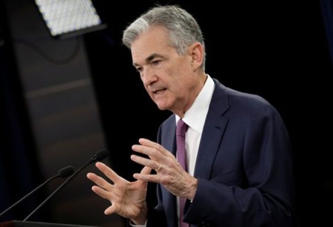 Chairman do Federal Reserve, Jerome Powell, durante coletiva de imprensa em Washington