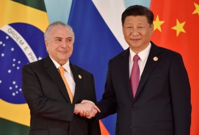 Presidente chinês, Xi Jinping, e presidente Michel Temer durante cúpula em Xiamen