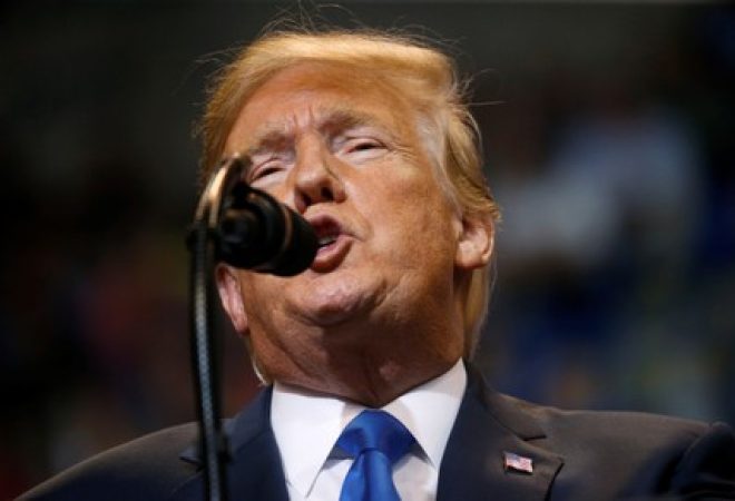 Presidente dos Estados Unidos, Donald Trump, durante comício de campanha na Pensilvânia