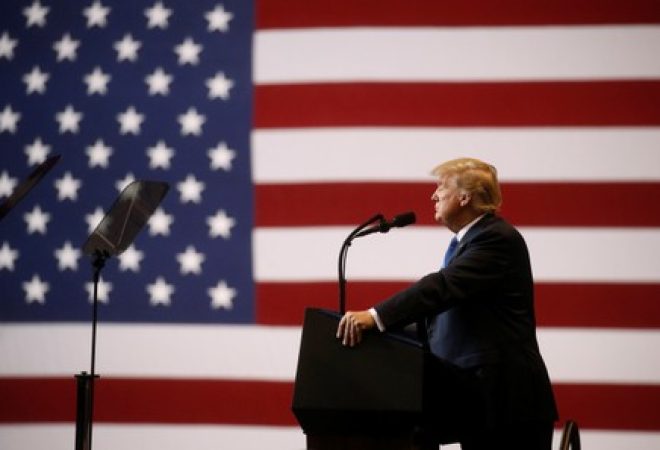 Presidente dos Estados Unidos, Donald Trump, durante comício na Pensilvânia