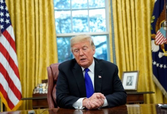 Presidente dos Estados Unidos, Donald Trump, durante entrevista exclusiva com a Reuters na Casa Branca