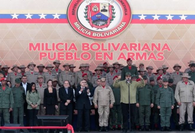 Presidente da Venezuela, Nicolás Maduro, discursa em evento da Milícia Nacional Bolivariana