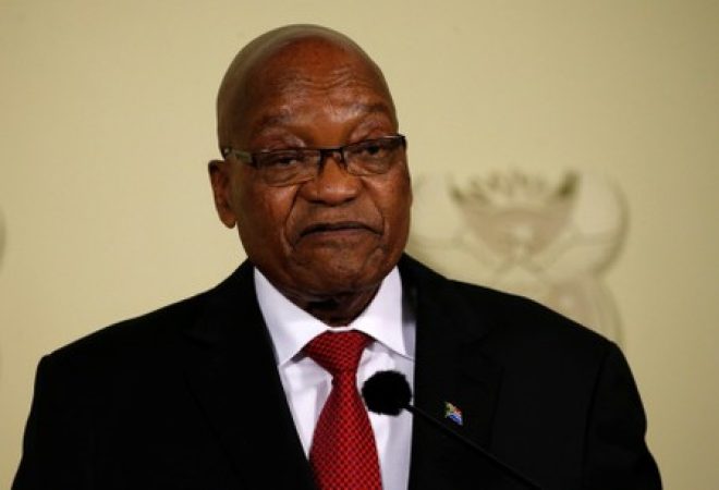 O presidente da África do Sul, Jacob Zuma, anuncia sua renúncia em Pretoria, na Áfria do Sul