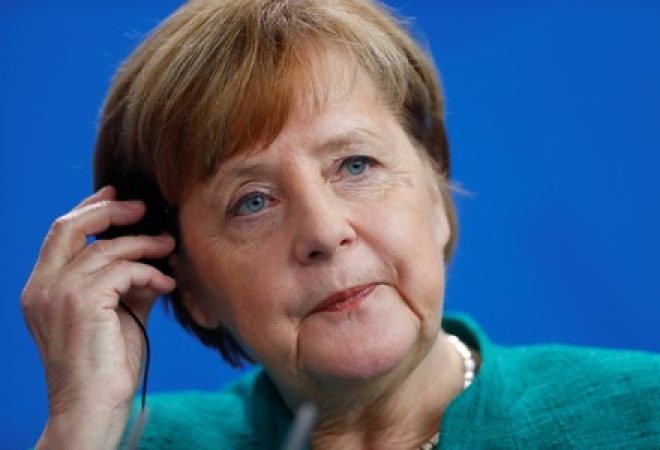 Chanceler Angela Merkel durante coletiva de imprensa em Berlim, Alemanha