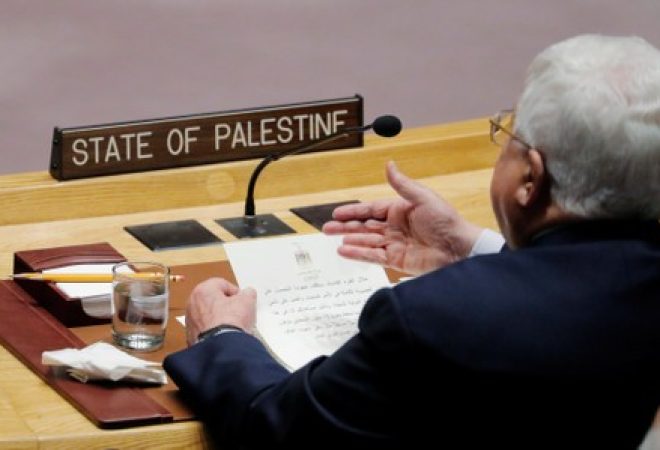 Presidente palestino, Mahmoud Abbas, durante encontro do conselho de segurança da ONU
