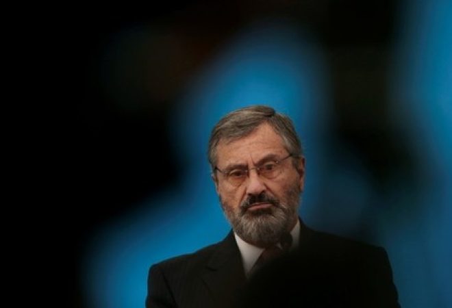 Ministro da Justiça, Torquato Jardim, durante coletiva de imprensa no Palácio do Planalto, em Brasília