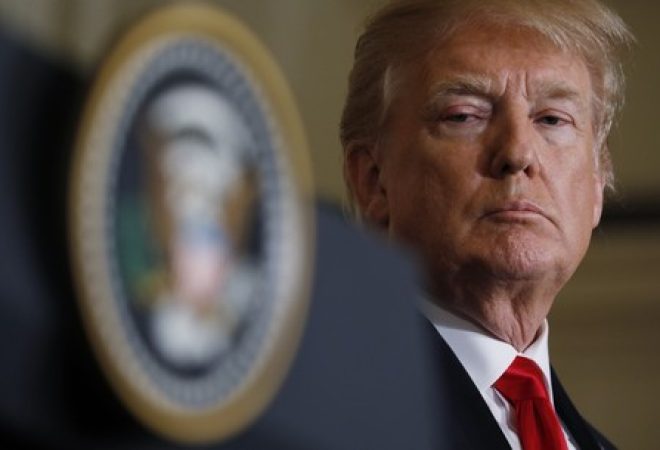 Presidente dos Estados Unidos, Donald Trump em coletiva de imprensa na Casa Branca, em Washington, EUA