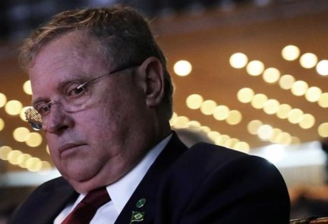 Ministro da Agricultura do Brasil, Blairo Maggi, em evento em São Paulo, Brasil