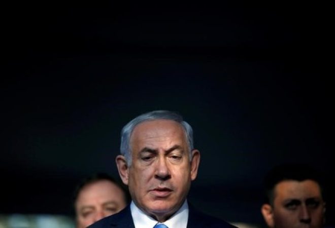 Primeiro-ministro de Israel, Benjamin Netanyahu, durante cerimônia em Jerusalém