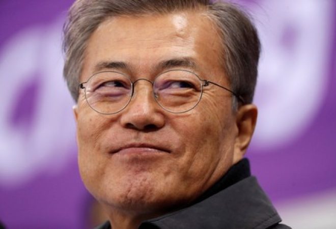 Presidente da Coreia do Sul, Moon Jae-in, durante Olimpíada de Inverno de Pyeongchang