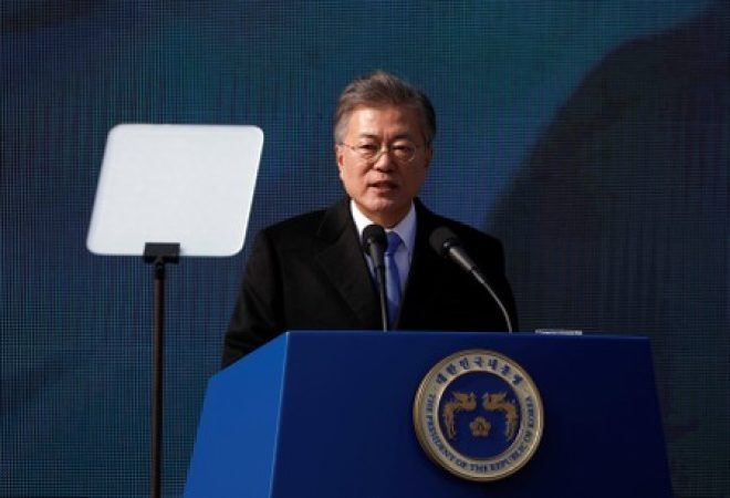 Presidente da Coreia do Sul, Moon Jae-in, durante discurso em Seul