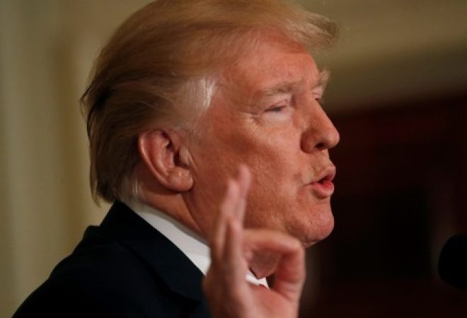 Presidente dos Estados Unidos, Donald Trump, em conferência com a mídia na Casa Branca