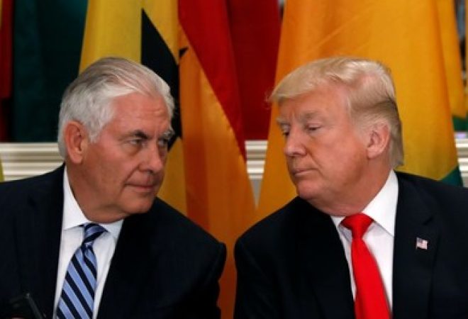 Presidente dos Estados Unidos, Donald Trump, e Secretário de Estado, Rex Tillerson, durante evento em Nova York