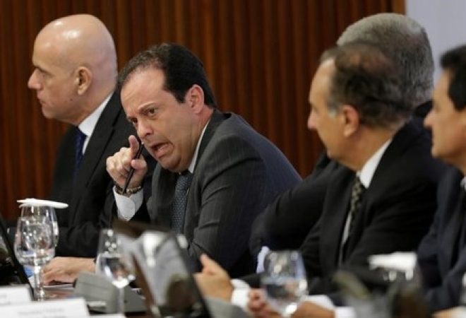 O líder do governo no Congresso, o deputado André Moura (PSC-SE), durante reunião no Palácio do Planalto, em Brasília