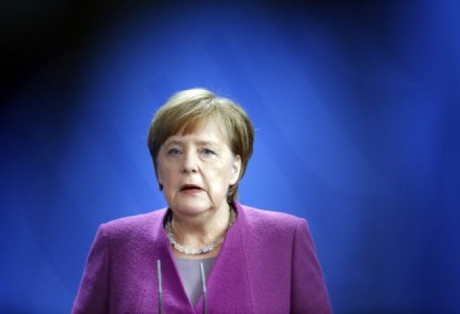 Chanceler alemã, Angela Merkel, durante coletiva de imprensa em Berlim