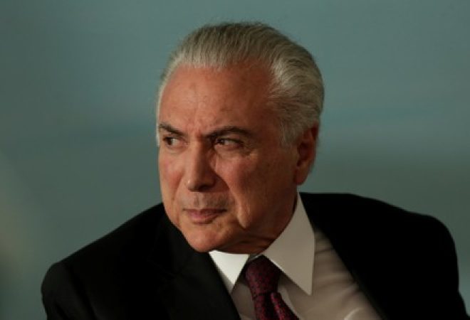 O presidente brasileiro Michel Temer durante cerimônia em Brasília, no Brasil