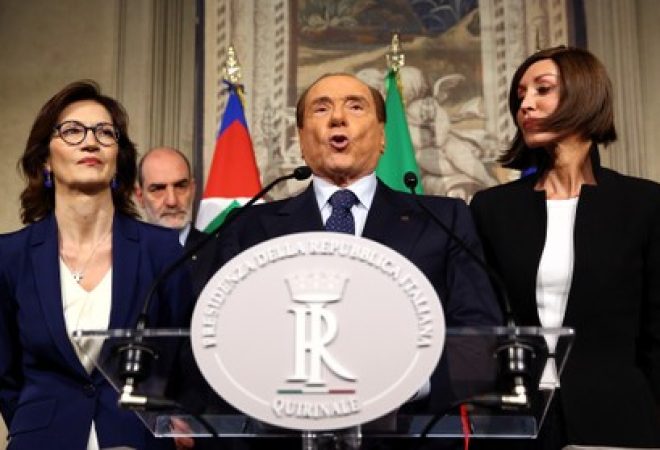 Líder do partido Forza Italia, Silvio Berlusconi, durante pronunciamento em Roma