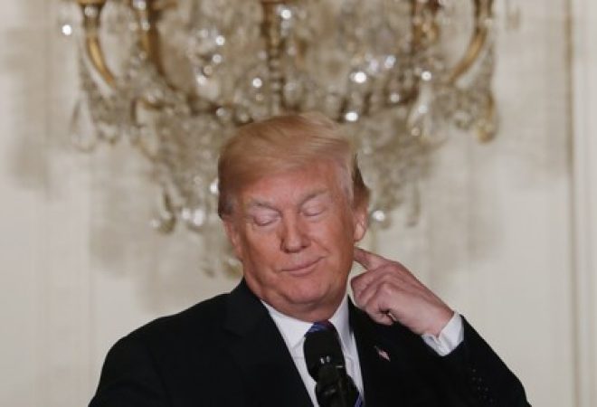 Presidente dos Estados Unidos, Donald Trump, durante coletiva de imprensa na Casa Branca, em Washington