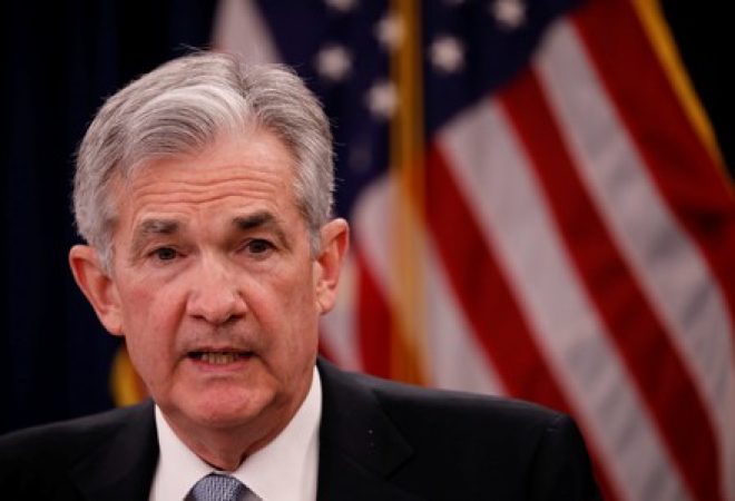 O chair do Federal Reserve, Jerome Powell, durante coletiva de imprensa em Washington, nos EUA