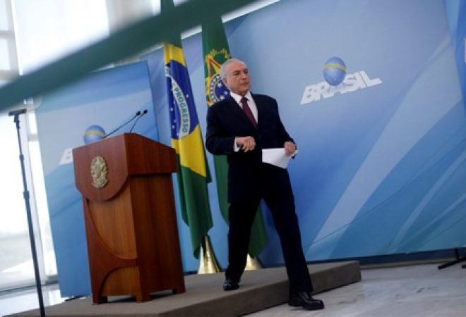 Presidente Michel Temer após discurso no Palácio do Planalto