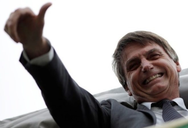 Pré-candidato do PSL à Presidência, Jair Bolsonaro, durante protesto contra ex-presidente Luiz Inácio Lula da Silva em Brasília