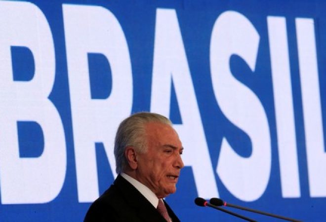 O presidente brasileiro Michel Temer durante cerimônia em Brasília