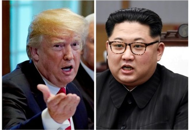 Fotos do presidente dos Estados Unidos, Donald Trump, e do líder norte-coreano, Kim Jong Un