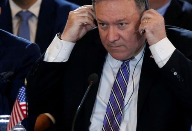 Secretário de Estado dos EUA, Mike Pompeo, durante reunião da OEA em Washington