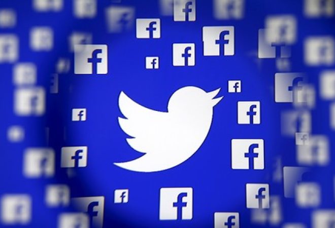 Ilustração de logos do Twitter e do Facebook