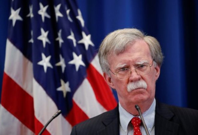 Assessor de segurança nacional dos Estados Unidos, John Bolton, durante coletiva de imprensa em Genebra, na Suíça
