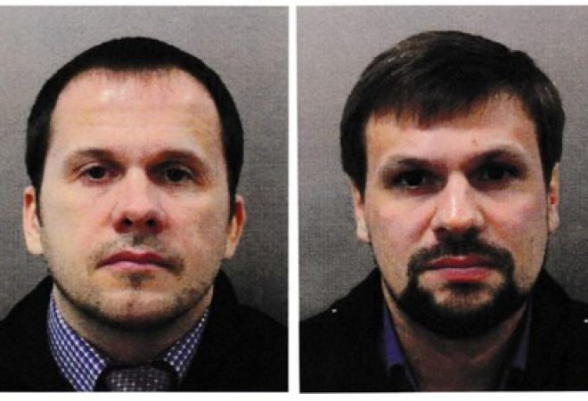 Alexander Petrov e Ruslan Boshirov, que foram acusados pelo Reino Unido de tentarem matar o espião russo Sergei Skripal e a filha, em foto divulgada pela polícia de Londres