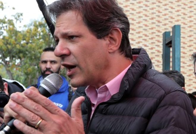 Candidato do PT à Presidência, Fernando Haddad, em São Bernardo do Campo
