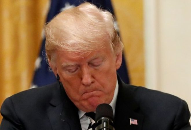 Presidente dos EUA, Donald Trump, durante entrevista coletiva em Washington
