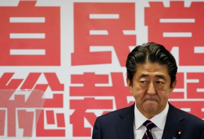 Primeiro-ministro do Japão, Shinzo Abe, durante entrevista coletiva em Tóquio