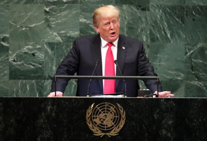 Presidente dos EUA, Donald Trump, durante discurso na Assembleia Geral da ONU