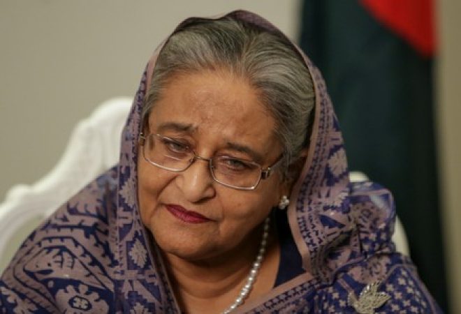 Primeira-ministra de Bangladeshi, Sheikh Hasina, durante entrevista à Reuters em Nova York