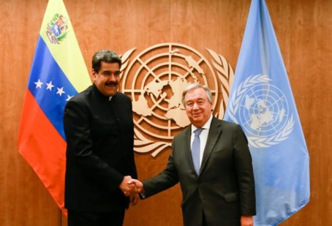 Presidente da Venezuela, Nicolás Maduro, e secretário-geral da ONU, Antonio Gueterres