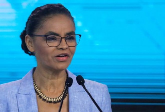 Candidata da Rede à Presidência, Marina Silva, durante debaten em São Paulo