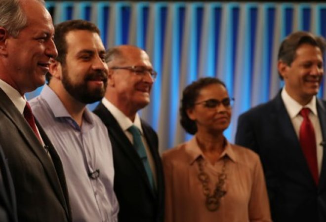 Candidatos à Presidência Ciro Gomes, Guilherme Boulos, Geraldo Alckmin, Marina Silva e Fernando Haddad em debate no Rio de Janeiro