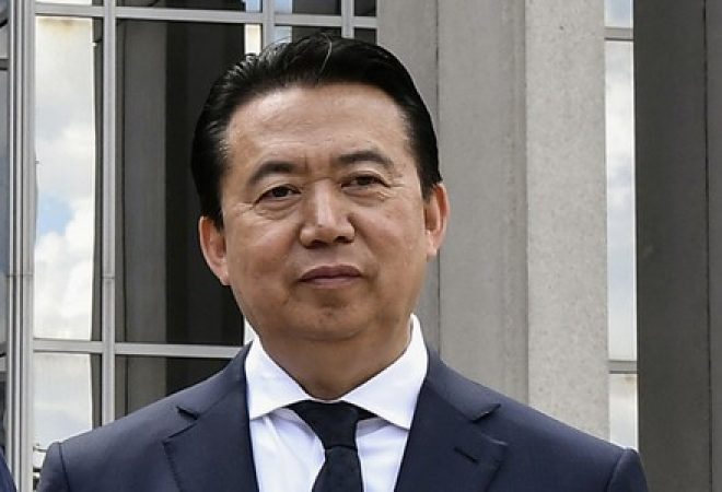 Presidente da Interpol, Meng Hongwei, na sede da organização, em Lyon