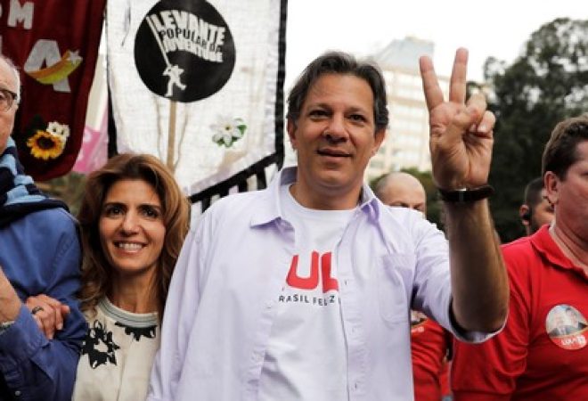Candidato do PT à Presidência, Fernando Haddad, durante evento de campanha em São Paulo