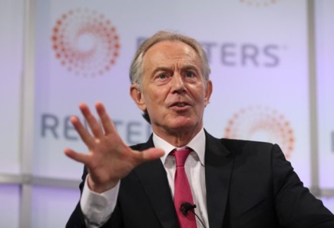 Ex-premiê britânico Tony Blair durante evento na Thomson Reuters, em Londres