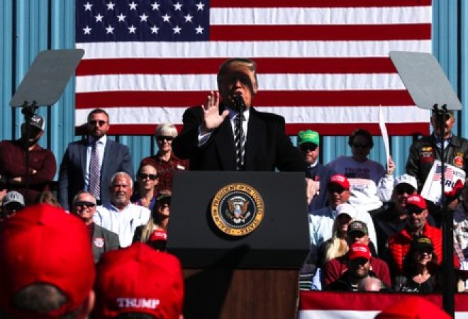Presidente dos EUA, Donald Trump, em discurso neste domingo