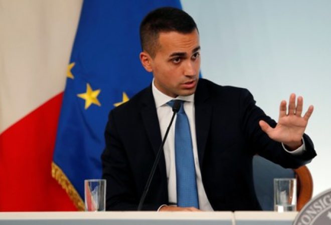 Vice-premiê italiano, Luigi Di Maio, durante coletiva de imprensa em Roma, Itália