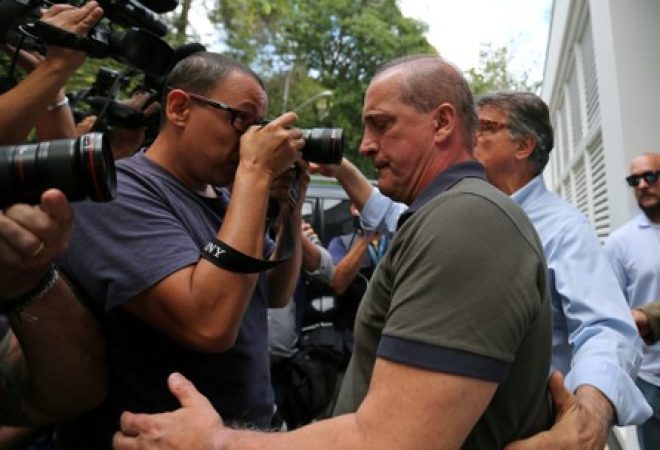 Congressman Onyx Lorenzoni, the future presidential chief of staff, leaves after a meeting with President-elect Jair Bolsonaro, in Rio de Janeiro