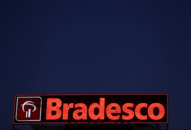 The logo of Banco Bradesco is seen on a branch  in Osasco financial centre