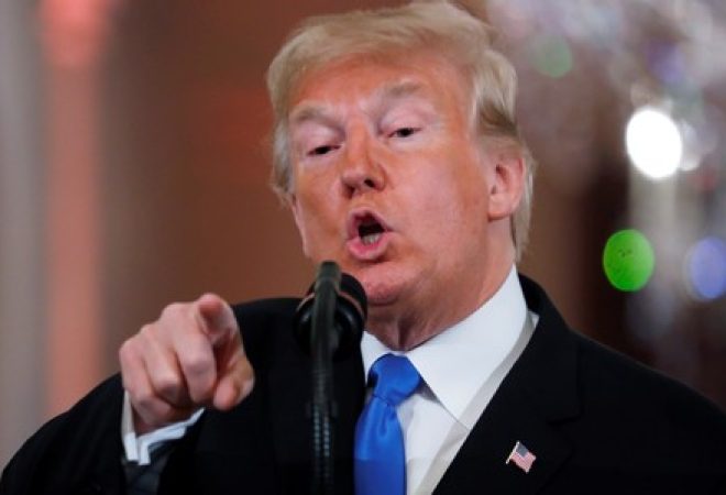 Presidente dos EUA, Donald Trump, durante entrevista coletiva em Washington