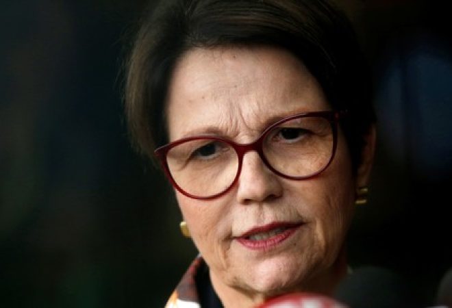 A deputada Tereza Cristina (DEM-MS), indicada por Jair Bolsonaro para o Ministério da Agricultura, fala à imprensa em Brasília