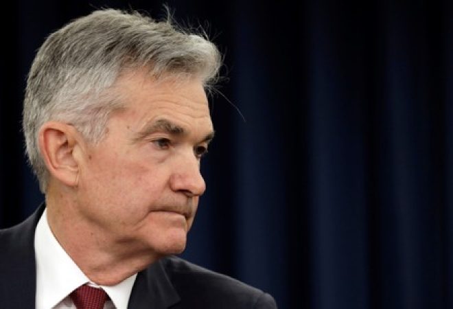 Chairman do Federal Reserve, Jerome Powell, durante coletiva de imprensa em Washington